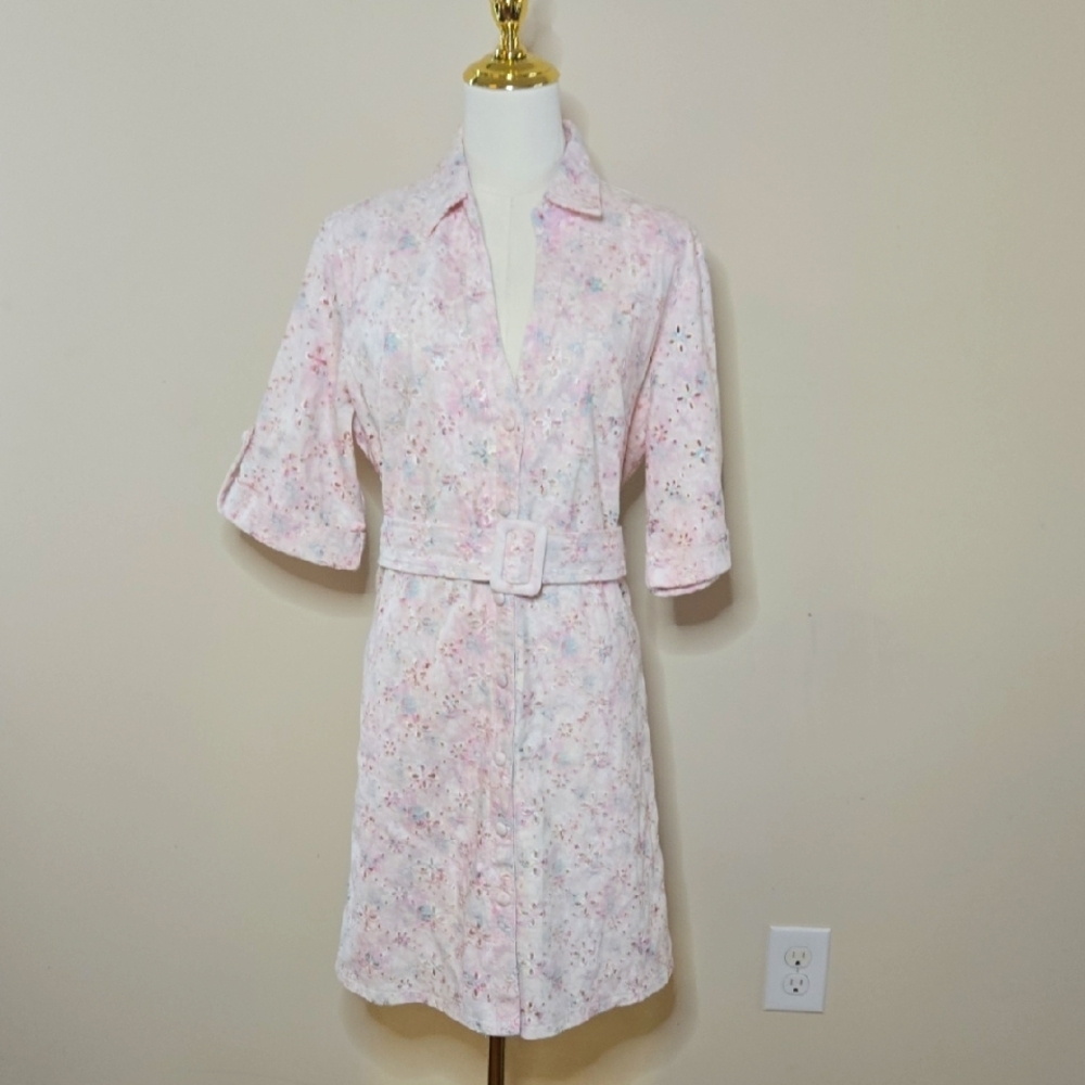 Solitaire 90's Inspired Denim Dress with Belt Size M Eyelet Detail & Fully Lined - Picture 2 of 10